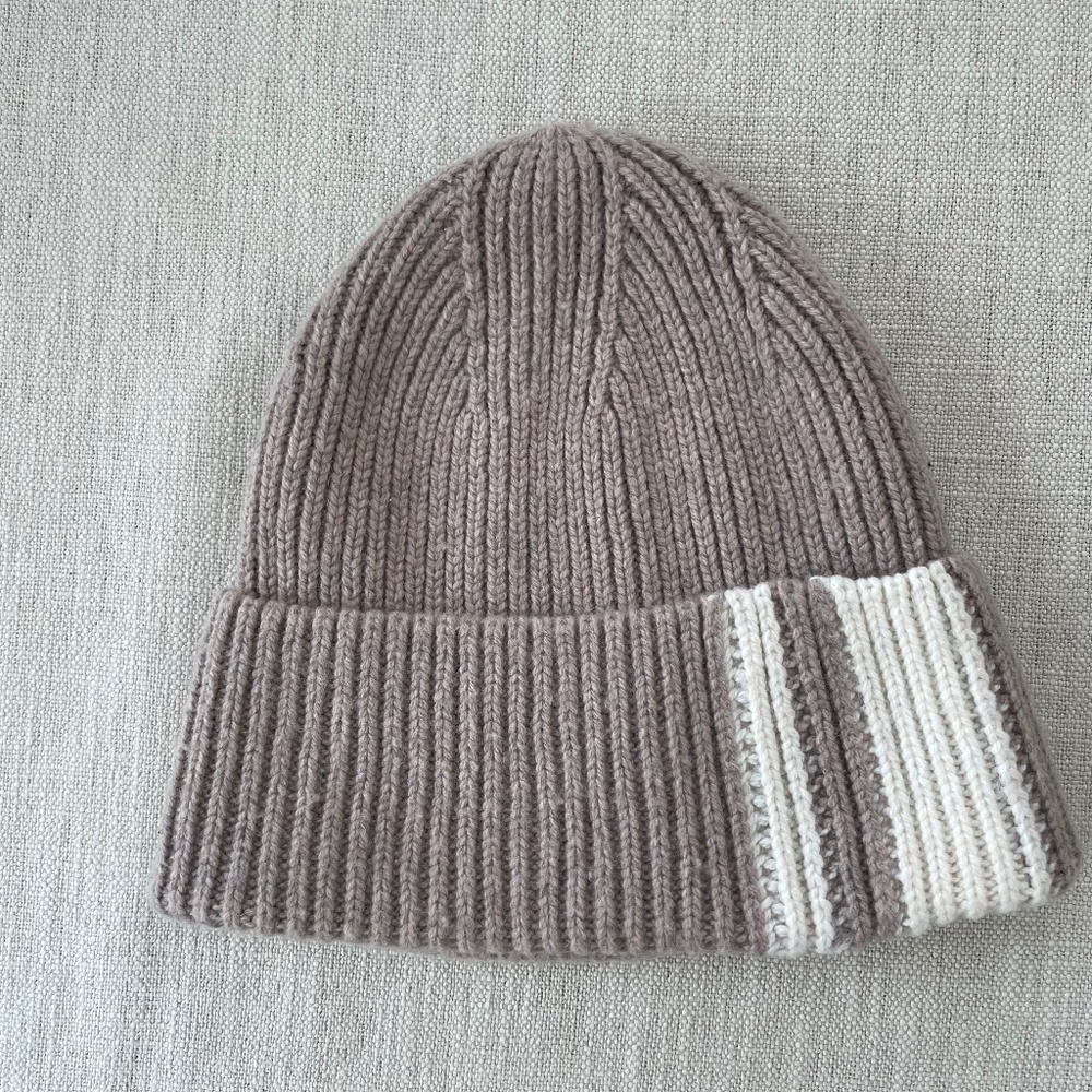 Athleta | wool blend grey taupe winter knit beanie hat